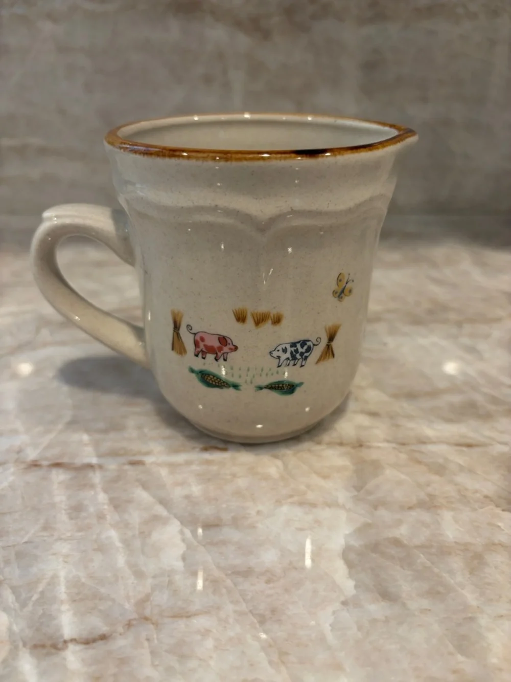 Creamer Stoneware Farmhouse Mug with Hand-Painted Motif
